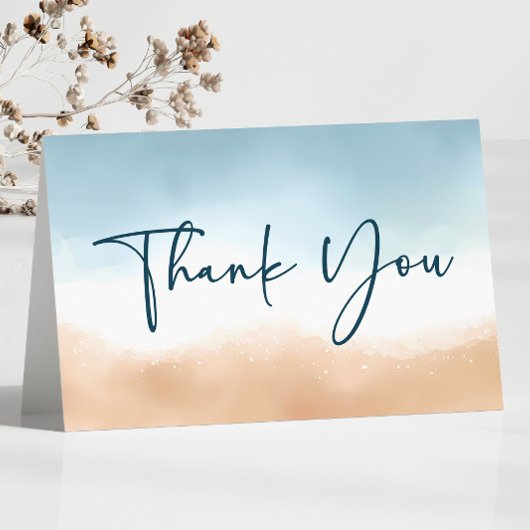 Elegant Blue Ocean Beach Shore Zand Bruiloft Bedankkaart