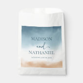 Elegant Blue Ocean Beach Shore Zand Bruiloft Bedankzakje (Voorkant)