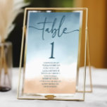 Elegant Blue Ocean Beach Shore Zand Bruiloft Kaart<br><div class="desc">Dit is een Elegant Blue Ocean Beach Shore Sand Wedding Table Nummer w / Namen!</div>