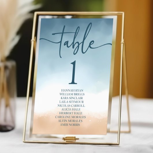 Elegant Blue Ocean Beach Shore Zand Bruiloft Kaart