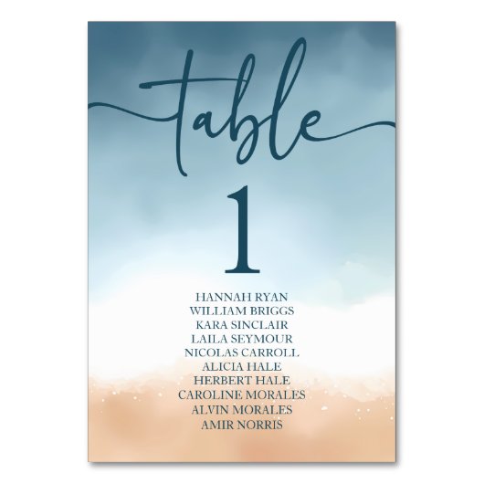 Elegant Blue Ocean Beach Shore Zand Bruiloft Kaart (Achterkant)