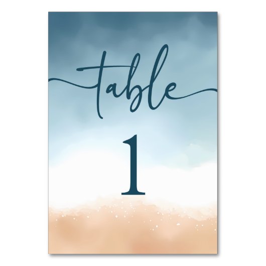 Elegant Blue Ocean Beach Shore Zand Bruiloft Kaart (Achterkant)