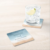 Elegant Blue Ocean Beach Shore Zand Bruiloft Kartonnen Onderzetters (Insitu)