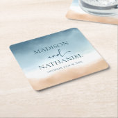 Elegant Blue Ocean Beach Shore Zand Bruiloft Kartonnen Onderzetters (Schuin)