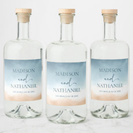 Elegant Blue Ocean Beach Shore Zand Bruiloft Likeurfles Etiket