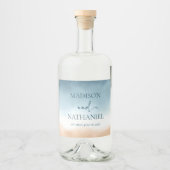 Elegant Blue Ocean Beach Shore Zand Bruiloft Likeurfles Etiket (Voorkant)