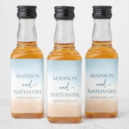 Elegant Blue Ocean Beach Shore Zand Bruiloft Likeurfles Etiket