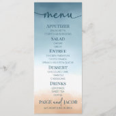 Elegant Blue Ocean Beach Shore Zand Bruiloft Menu (Voorkant)