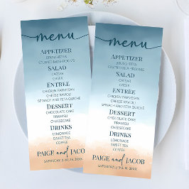 Elegant Blue Ocean Beach Shore Zand Bruiloft Menu