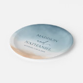 Elegant Blue Ocean Beach Shore Zand Bruiloft Papieren Bordje (Gekanteld)