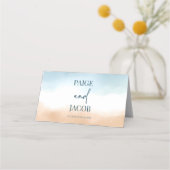 Elegant Blue Ocean Beach Shore Zand Bruiloft Plaatskaartje (Achterkant)