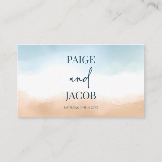 Elegant Blue Ocean Beach Shore Zand Bruiloft Plaatskaartje (Achterkant)
