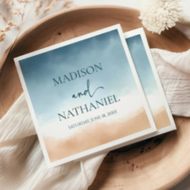 Elegant Blue Ocean Beach Shore Zand Bruiloft Servet