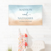 Elegant Blue Ocean Beach Shore Zand Bruiloft Spandoek (Insitu)