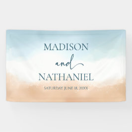 Elegant Blue Ocean Beach Shore Zand Bruiloft Spandoek