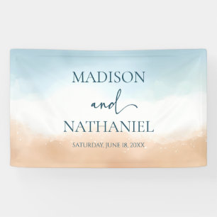 Elegant Blue Ocean Beach Shore Zand Bruiloft Spandoek