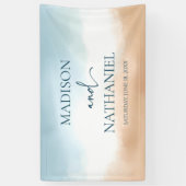 Elegant Blue Ocean Beach Shore Zand Bruiloft Spandoek (Verticaal)