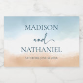 Elegant Blue Ocean Beach Shore Zand Bruiloft Sparkling Wijnetiket (Enkel label)