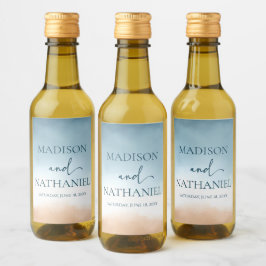 Elegant Blue Ocean Beach Shore Zand Bruiloft Wijn Etiket