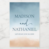 Elegant Blue Ocean Beach Shore Zand Bruiloft Wijn Etiket (Enkel label)