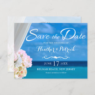 Elegant Blue Ocean Beach Summer Save the Date Aankondigingskaart