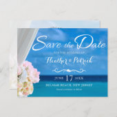 Elegant Blue Ocean Beach Summer Save the Date Aankondigingskaart (Voorkant / Achterkant)