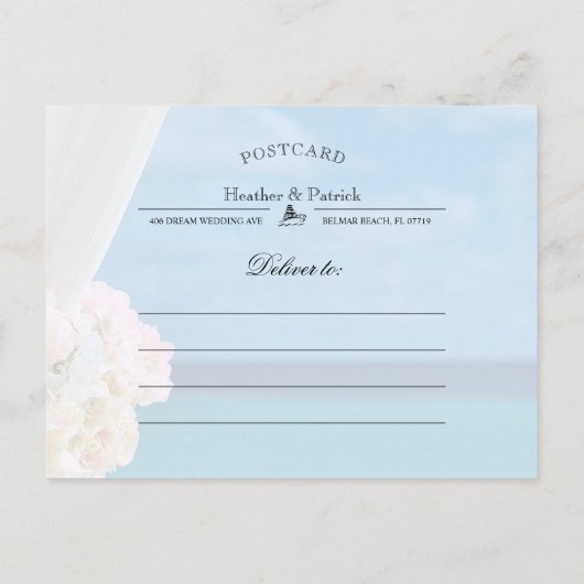 Elegant Blue Ocean Beach Summer Save the Date Aankondigingskaart (Achterkant)
