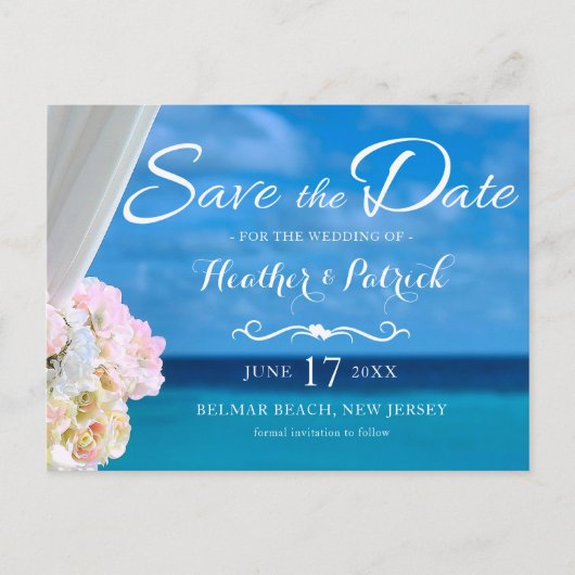 Elegant Blue Ocean Beach Summer Save the Date Aankondigingskaart (Voorkant)