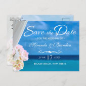 Elegant Blue Ocean Beach Summer Save the Date Aankondigingskaart (Voorkant / Achterkant)