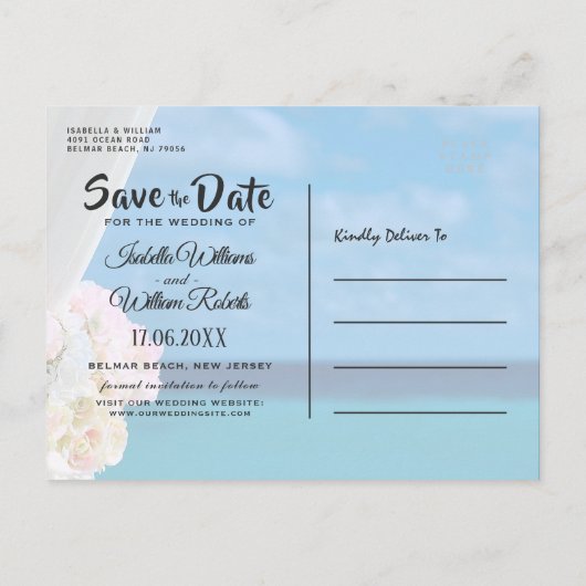 Elegant Blue Ocean Beach Summer Save the Date Aankondigingskaart (Achterkant)