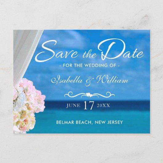 Elegant Blue Ocean Beach Summer Save the Date Aankondigingskaart (Voorkant)