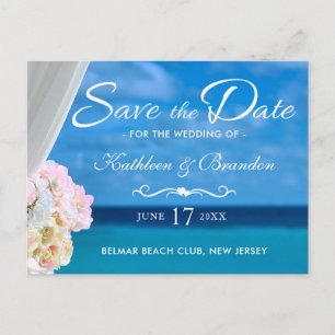 Elegant Blue Ocean Beach Summer Save the Date Aankondigingskaart