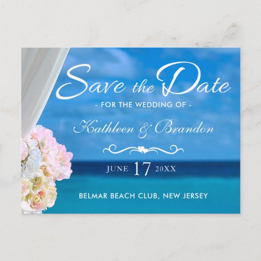 Elegant Blue Ocean Beach Summer Save the Date Aankondigingskaart (Voorkant)