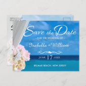 Elegant Blue Ocean Beach Summer Save the Date Aankondigingskaart (Voorkant / Achterkant)