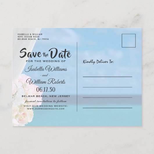 Elegant Blue Ocean Beach Summer Save the Date Aankondigingskaart (Achterkant)
