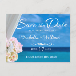 Elegant Blue Ocean Beach Summer Save the Date Aankondigingskaart