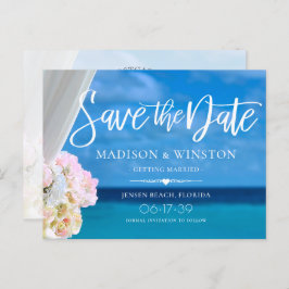Elegant Blue Ocean Beach Summer Save the Date Aankondigingskaart