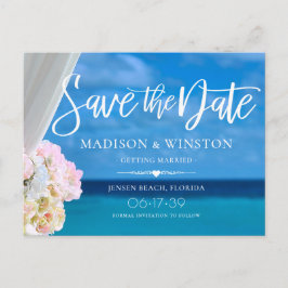 Elegant Blue Ocean Beach Summer Save the Date Aankondigingskaart