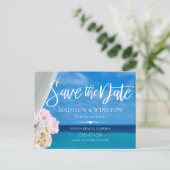 Elegant Blue Ocean Beach Summer Save the Date Aankondigingskaart (Staand voorkant)