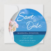 Elegant Blue Ocean Beach Summer Save the Date Kaar Kaart (Voorkant)