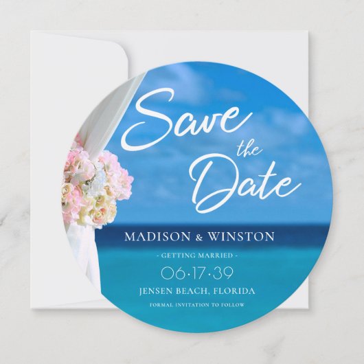Elegant Blue Ocean Beach Summer Save the Date Kaar Kaart (Voorkant)