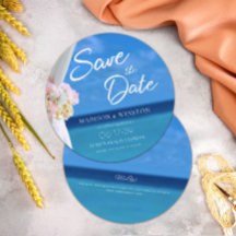 Elegant Blue Ocean Beach Summer Save the Date Kaar