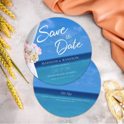 Elegant Blue Ocean Beach Summer Save the Date Kaar Kaart