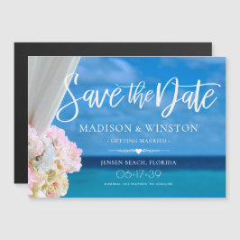 Elegant Blue Ocean Beach Summer Save the Date Magnetische Uitnodiging
