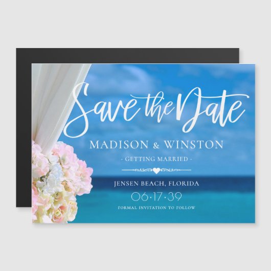 Elegant Blue Ocean Beach Summer Save the Date Magnetische Uitnodiging (Voorkant / Achterkant)