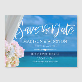 Elegant Blue Ocean Beach Summer Save the Date Magnetische Uitnodiging