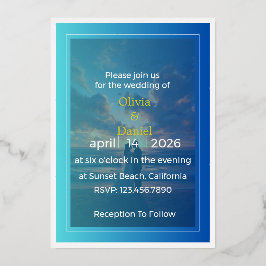 Elegant Blue Ocean Foil Wedding Invitation Folie Uitnodiging