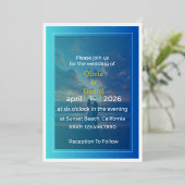 Elegant Blue Ocean Foil Wedding Invitation Folie Uitnodiging (Staand Voorkant)