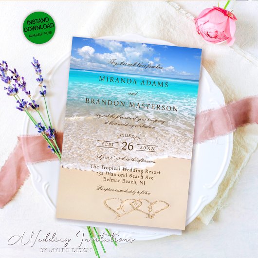 Elegant Blue Ocean Tropical Beach Wedding Kaart