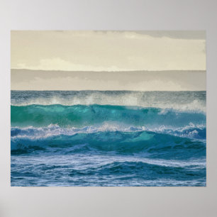 Elegant Blue Ocean Waves Acryllic Artwork Poster